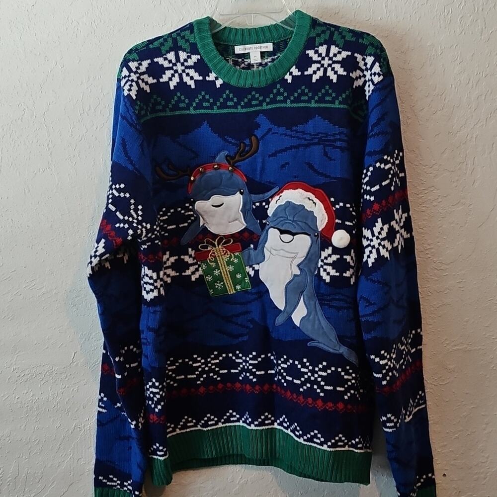 Celebrate Together Package Delivering Dolphins Ugly Christmas Sweater Size XL